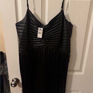 Express Black Pleated pleather Slip Dress for a night out